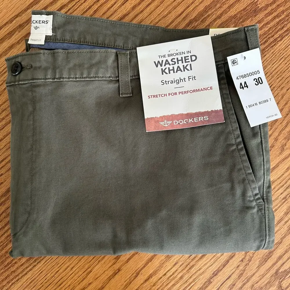 Dockers Pants 44x30 Washed Khaki Broken In Straight Fit Green Classic Prep